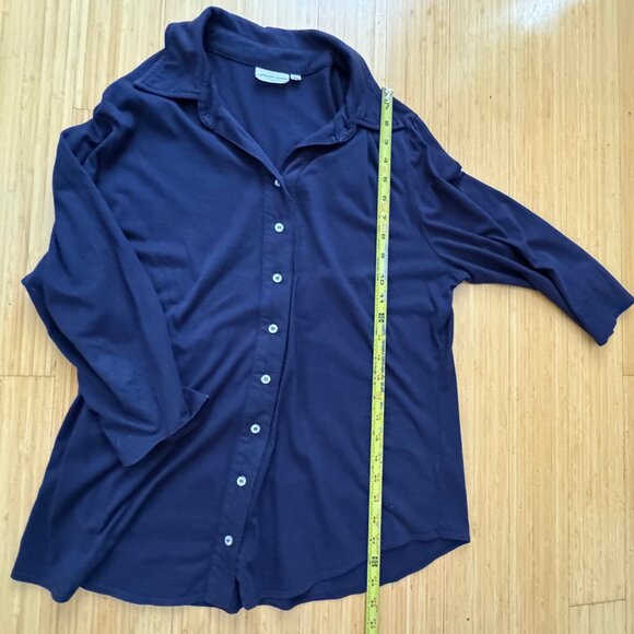 Prairie Cotton Button Down Shirt Elbow Sleeve Navy Medium - Picture 4 of 6